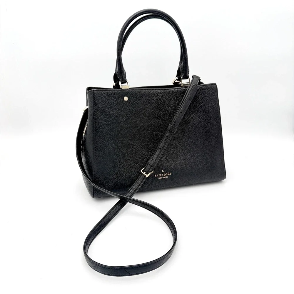 Kate Spade Black Pebbled Leather Satchel Crossbody Bag Gold Hardware